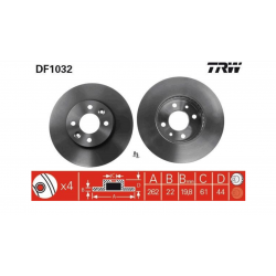 TRW DF1032 Disque de frein 262x22mm, 4x100 RENAULT LAGUNA MEGANE SAFRANE