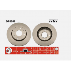 2 x TRW DF4809 Disque de frein pour MITSUBISHI