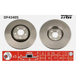 Disque de frein TRW DF4340S VOLVO XC90 2.4 D5 AWD 4x4