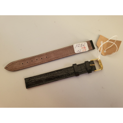 KAUFMANN Bracelet de montre noir brillant cuir fait main Krokodil 12 mm (P088)