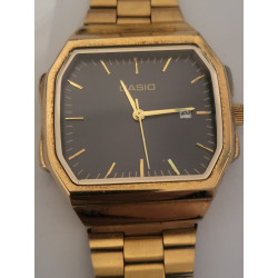 CASIO Montre 2401 bracelet acier doré clip cadran noir water resistant (7)