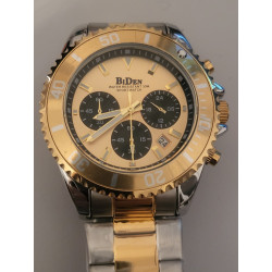 BIDEN Montre acier bicolore clip cadran noir doré water resistant 3 ATM (11)