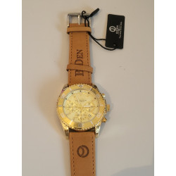 BIDEN Montre homme bracelet cuir brun cadran doré water resistant 3 ATM (29)