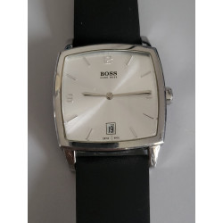 HUGO BOSS Montre 09955 bracelet cuir noir cadran gris water resistant 3 ATM (45)