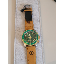 BIDEN Montre homme bracelet cuir brun cadran vert water resistant 3 ATM (34)