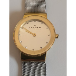 SKAGEN Montre femme bracelet acier clip cadran doré avec cristaux (25)