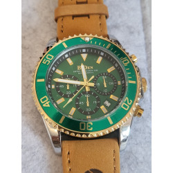 BIDEN Montre homme bracelet cuir brun cadran vert water resistant 3 ATM (34) — photo 2