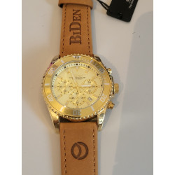 BIDEN Montre homme bracelet cuir brun cadran doré water resistant 3 ATM (29) — photo 2