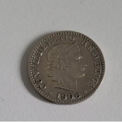 20 centimes suisse nickel tête de libertas 1906 B (503) — photo 2