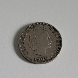 20 centimes suisse nickel tête de libertas 1901 B (502) — photo 2