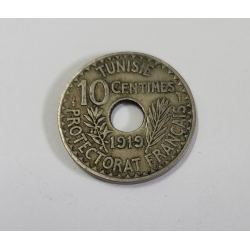10 centimes laiton de nickel Muhammad al-Nasir (protectorat) Tunisie 1919 (586)