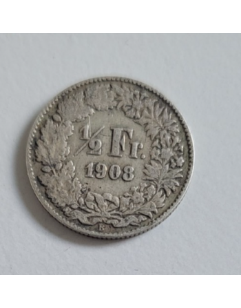 1/2 franc suisse argent Helvetia debout 1908 B (250)