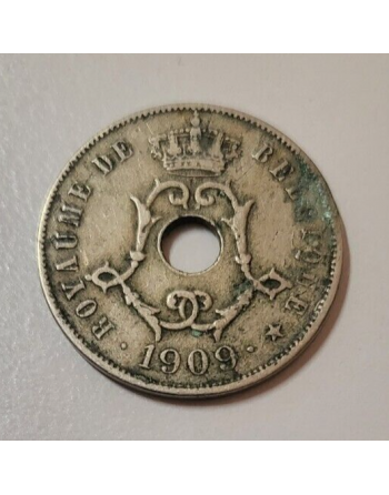 25 centimes belge cuivre trouée Léopold II 1909 (176) — photo 2