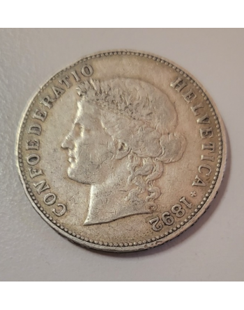 5 francs suisse argent Tête d'Helvetia 1892 B (234) — photo 2