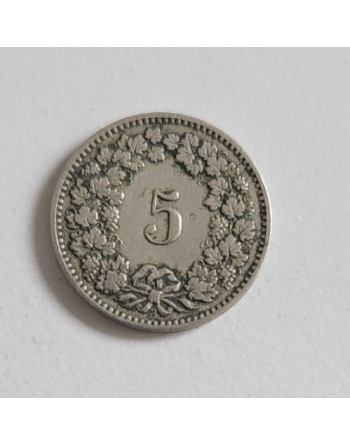 5 centimes suisse cupronickel Tête de Libertas 1893 B (289) — photo 2