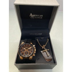 Coffret American Exchange – Montre homme 45 mm en silicone noir + accessoire