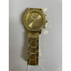 MONTRE GENÈVE TON OR AVEC CRISTAUX SUR LA LUNETTE pour femme 45