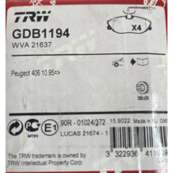 Kit de plaquettes de frein, frein à disque GDB1194 TRW pour PEUGEOT — photo 2